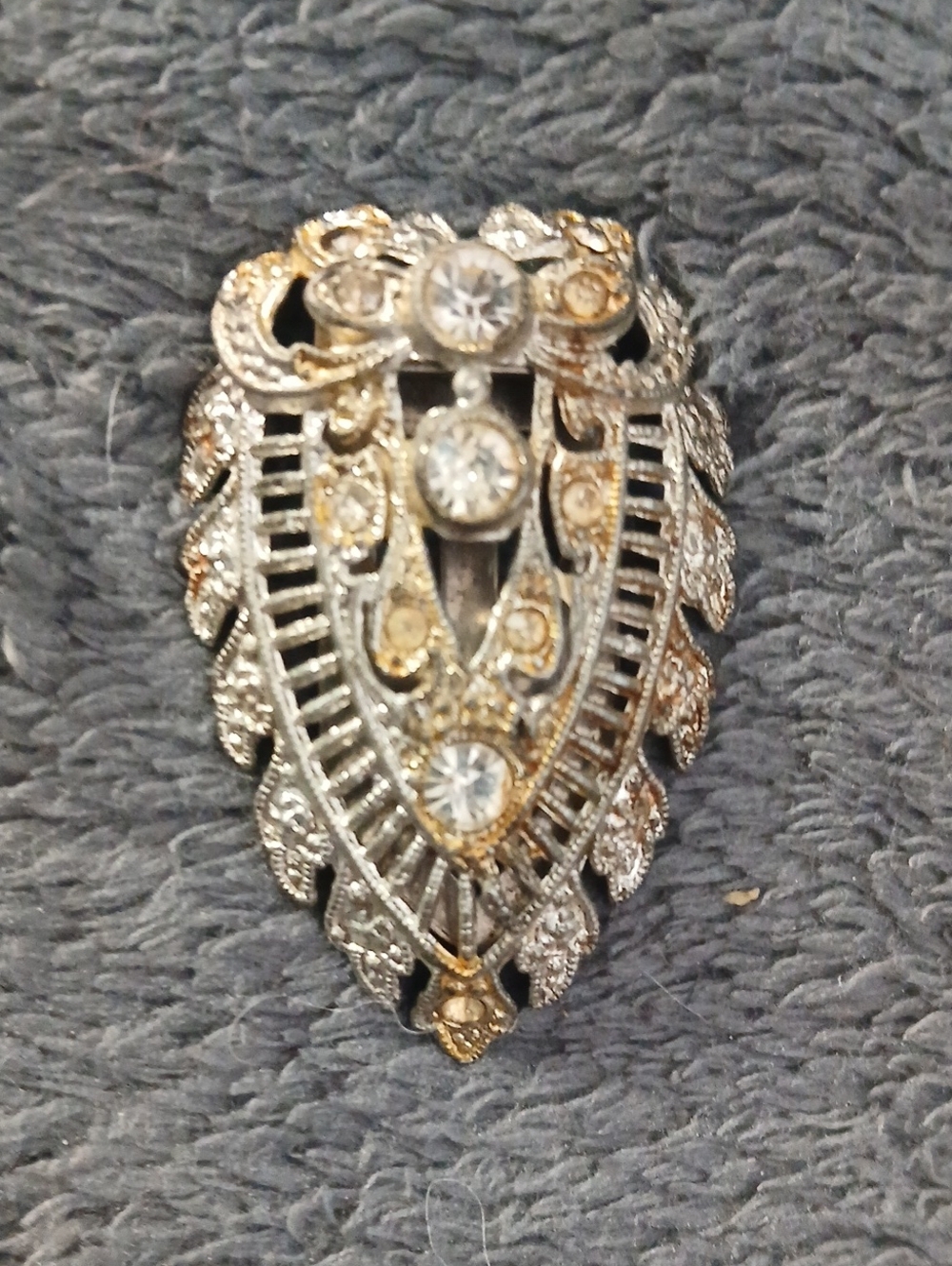 liberty Two-Tone Gold and Silver Filigree Crystal Leaf Brooch
